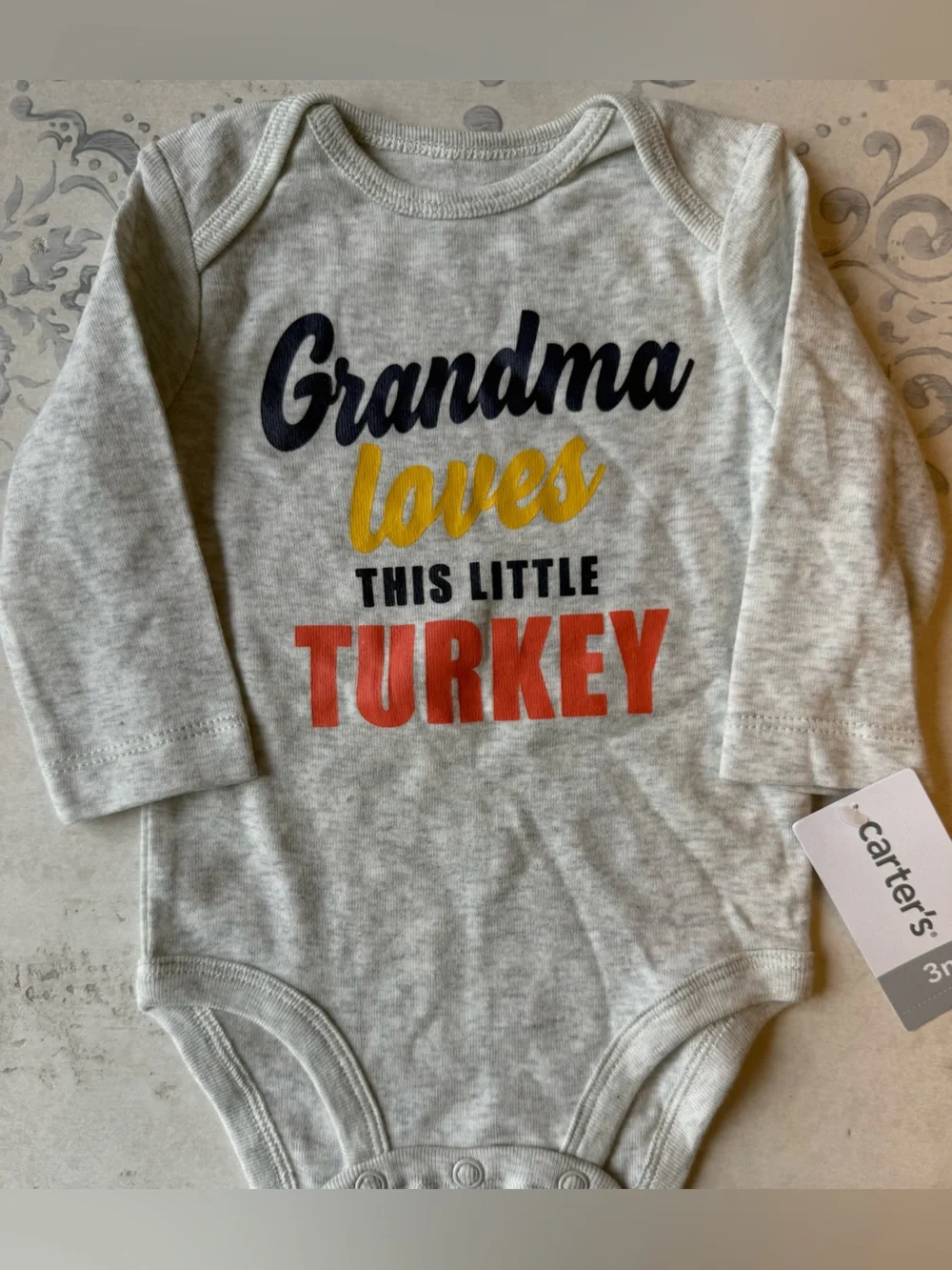 Carter's Gray 'This Little Turkey' Long-Sleeve Baby Onesie NWT